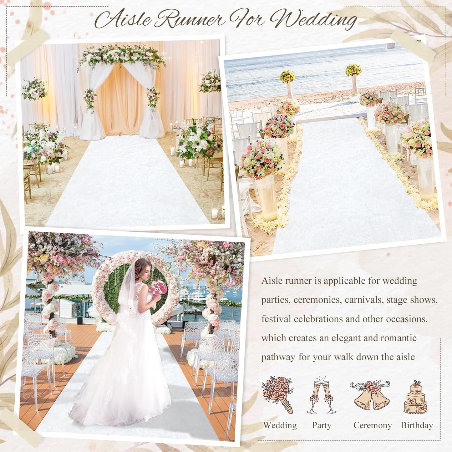 MODFUNS White Aisle Runner for Wedding Ceremony 4Ftx15Ft Wedding Rustic Aisle Runners Outdoor Wedding Decorations Aisle Runner Bridal Shower Aisle Floor Runner Velvet Aisle Runner Rug Prom Runway