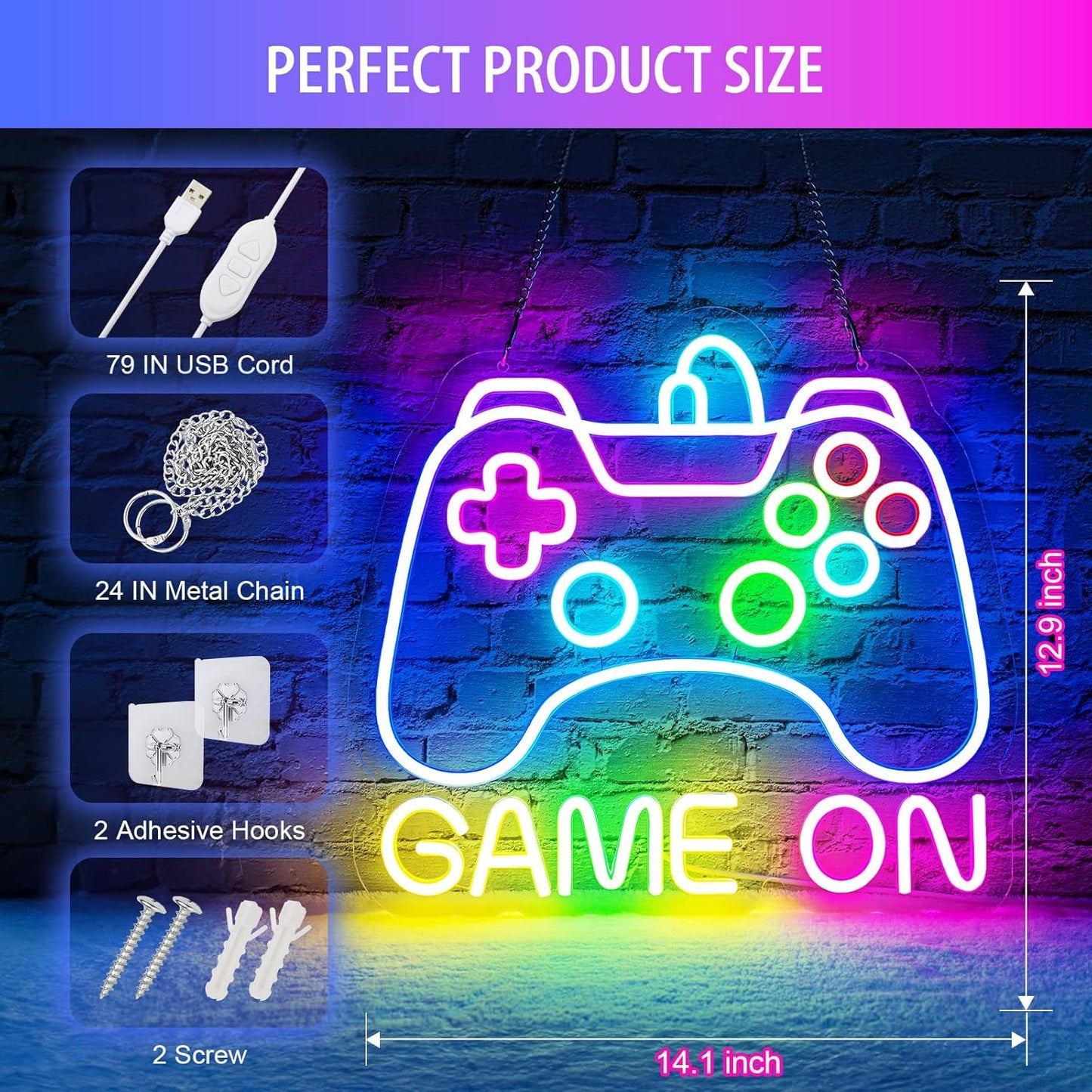 Gamer Neon Sign, Dimmable Neon Controller Sign for Gaming Room Decor, USB Powered Gamepad Shaped Gaming Neon Sign for Teen Boys Room Decor - Best Gifts Led Gaming Sign for Teenage Boys Kids