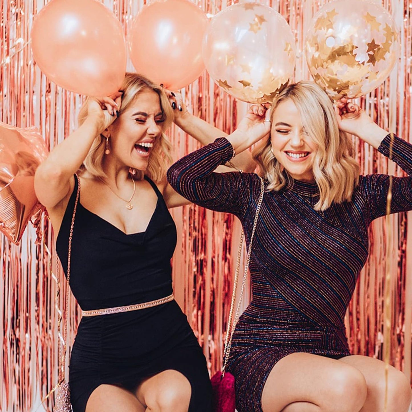 5 Pack Foil Curtain Backdrop Rose Gold Metallic Tinsel Foil Fringe Curtains Photo Booth Props for Birthday Wedding Engagement Baby Shower Bachelorette Christmas Holiday Celebration Party Decorations