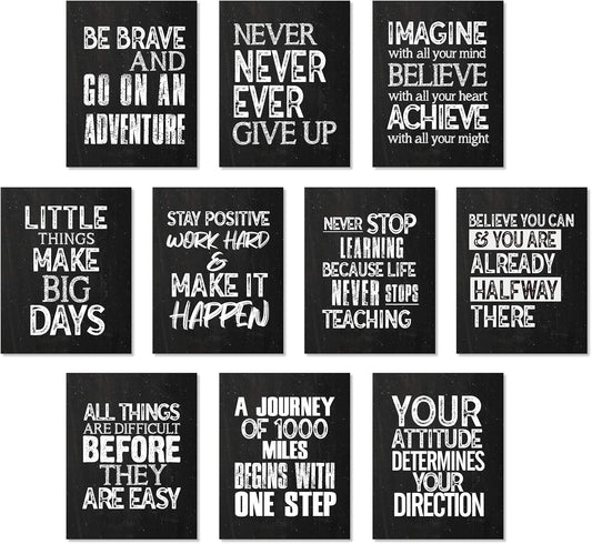 10 Pieces Inspirational Wall Poster Positive Quote Posters Wall Decor Affirmation Art Posters with 80 Glue Points for Classroom Living Room Office Walls Decorations
