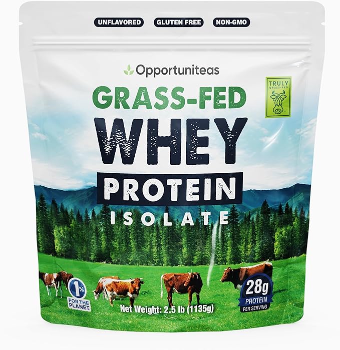 Opportuniteas Grass Fed Whey Isolate Protein Powder - Unflavored 28g Protein Powder Without Artificial Sweeteners, Hormone-Free Cows, Non GMO - 2.5lb