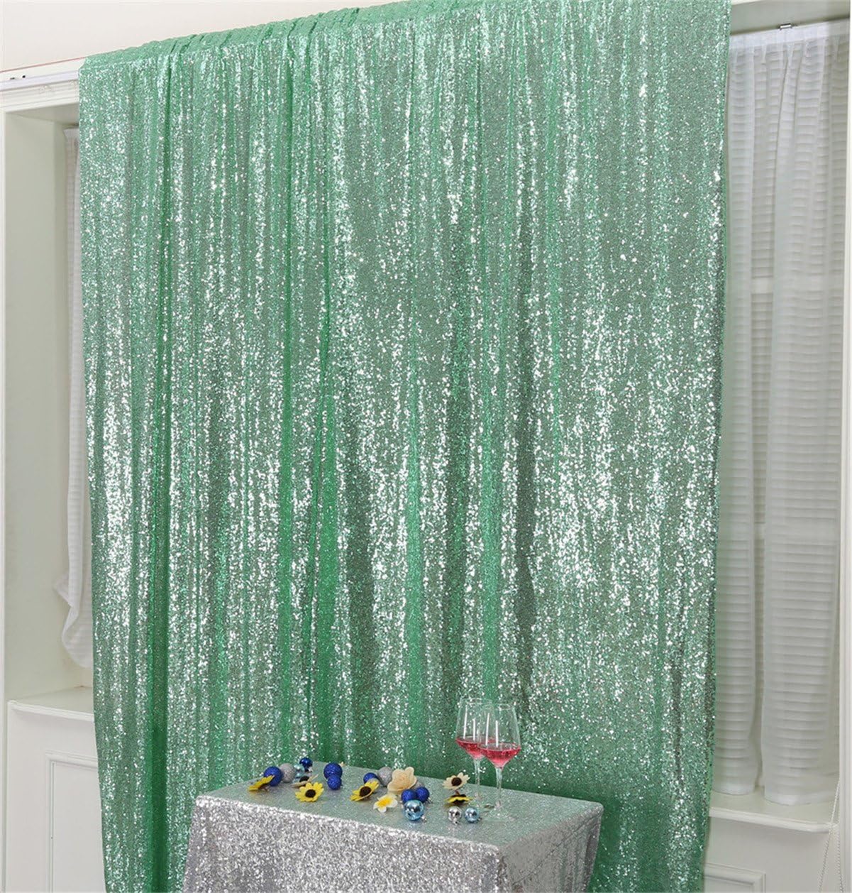 Eternal Beauty Mint Green Sequin Backdrop, 10x10 Ft Glitter Background Curtains for Shimmer Photography Party Wedding Birthday Back Drop Decor