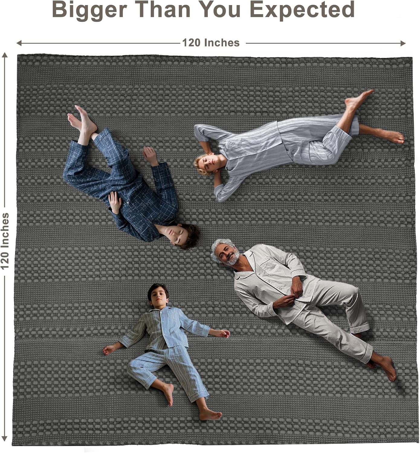 PHF 100% Cotton Waffle Blanket Oversized King 120"x120", Lightweight Breathable Extra Large 10'x10' Blankets for Bed, Giant Big Luxury Aesthetic Woven Bedding for Home Decor, Charcoal Grey