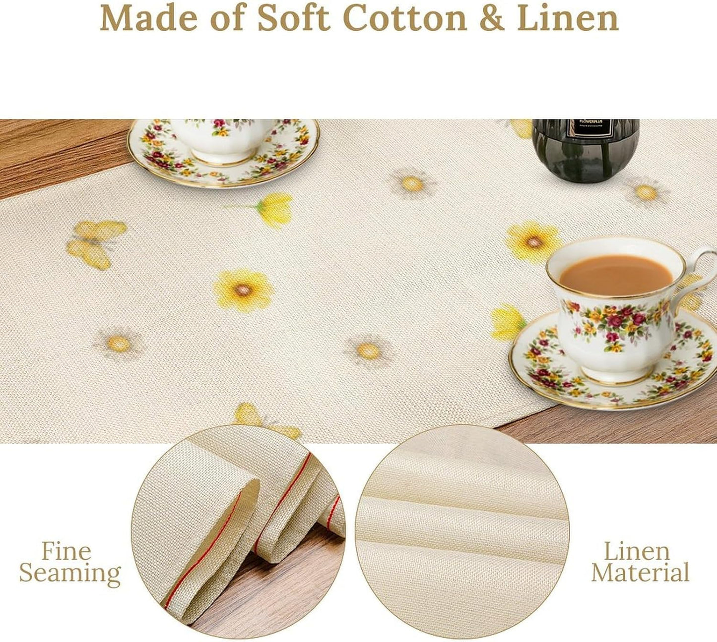 Flower Table Runner, Colorful Watercolor Pink Flower Plants Nature Butterfly Table Runner for Kitchen Dinner Living Room Home Party, 13x108 Inch