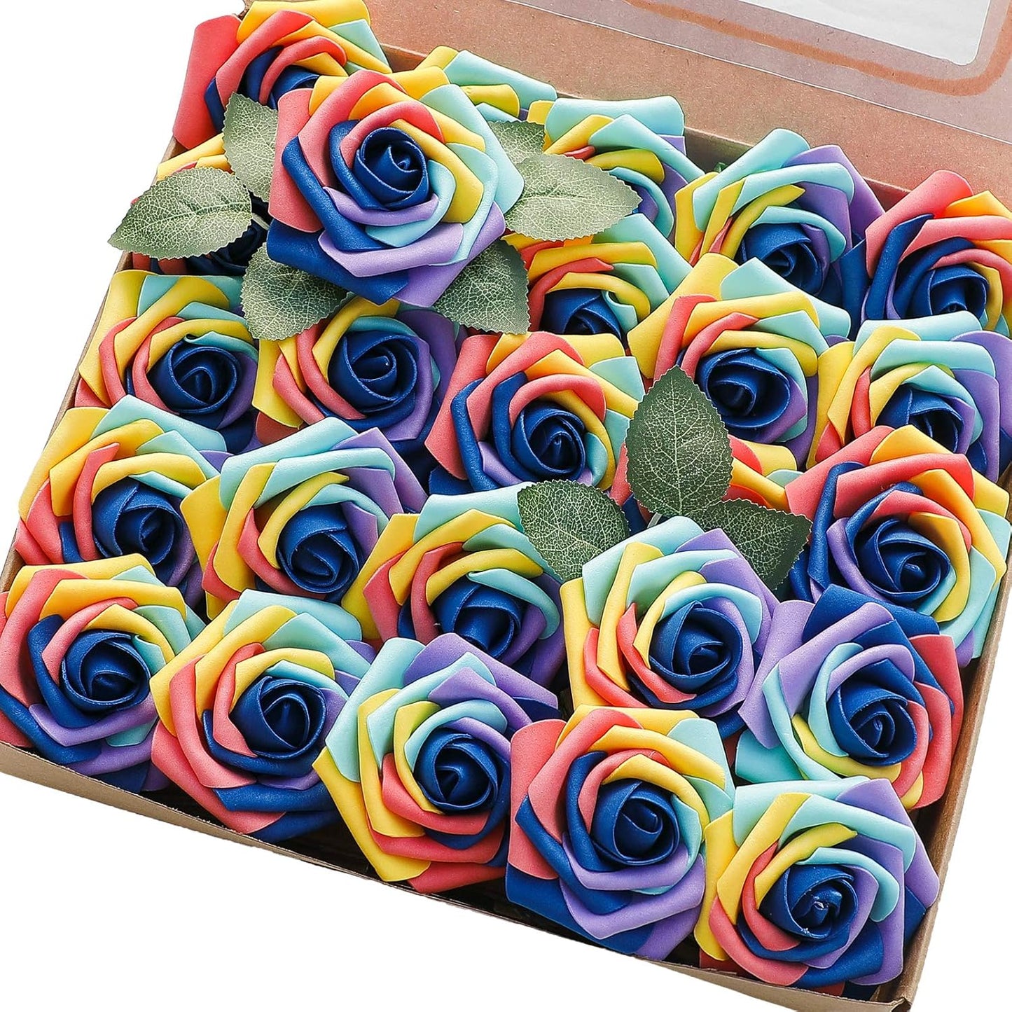 Floroom Artificial Flowers 25pcs Real Looking Whimsical Blue Foam Fake Roses with Stems for DIY Wedding Bouquets Baby Shower Centerpieces Floral Arrangements Party Tables Home Decorations