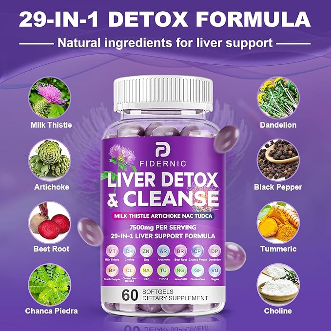 Liver Cleanse Detox & Repair - Herbal Liver Support Milk Thistle Supplement, 7500mg Strength Liver Health Support with Silymarin Artichoke Extract Dandelion Beet TUDCA Choline NAC, 120 Vegan Softgels