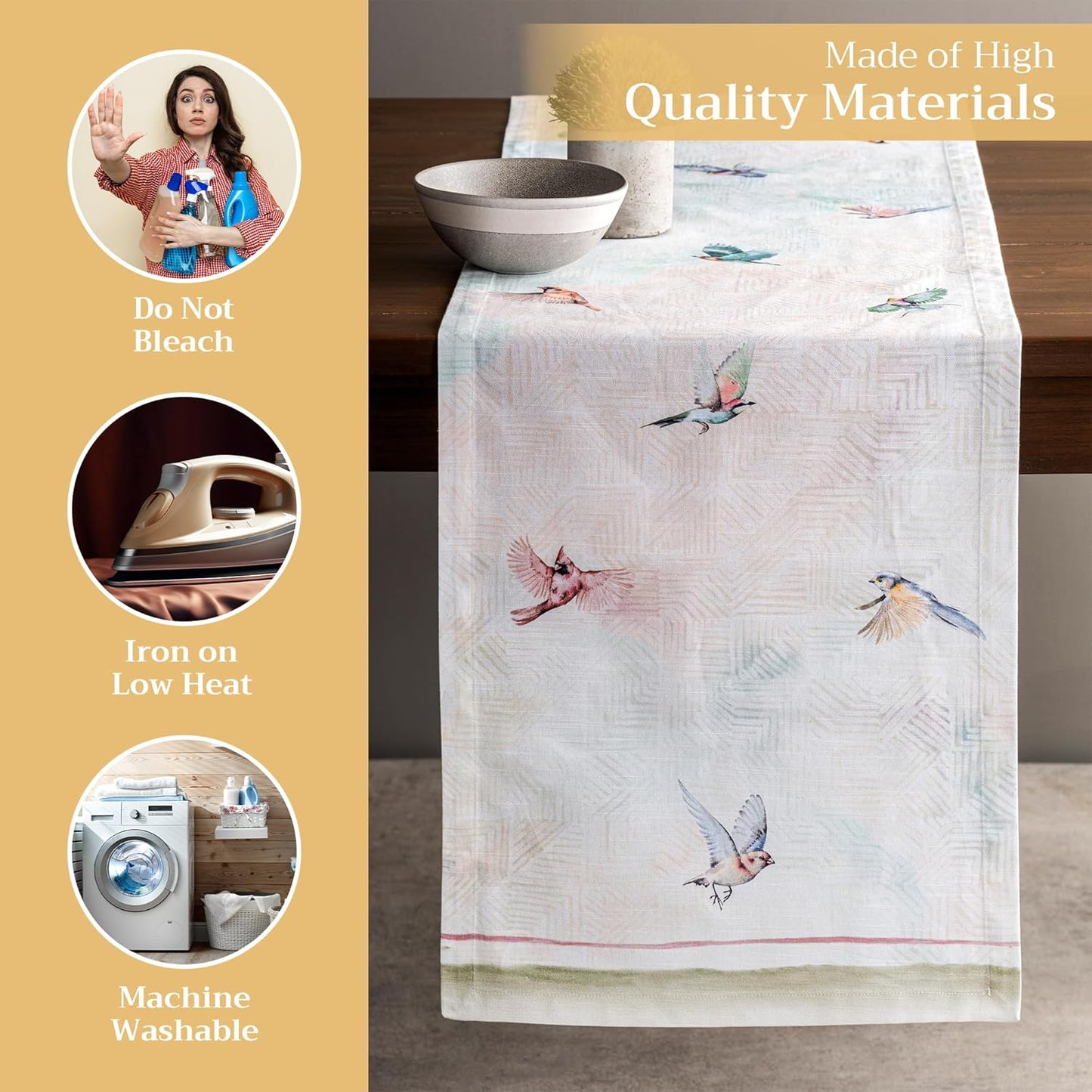 Maison d' Hermine Table Runner 100% Cotton Single Layer Table Runners 108 inches Long Decorative for Home Kitchen Dining Party Wedding Bridal Shower Spring Summer (Flying Birds, 14.50" x 108")