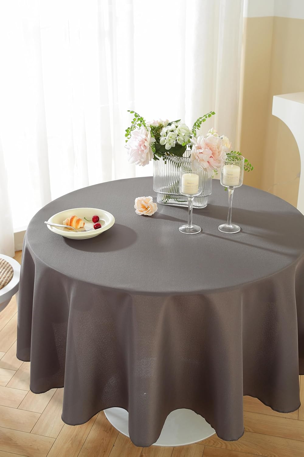 Craft And Party Round Tablecloth, 60 Inch Charcoal Tablecloth, Polyester Fabric Washable Table Cloth for Home, Party, Wedding or Restaurant Use.