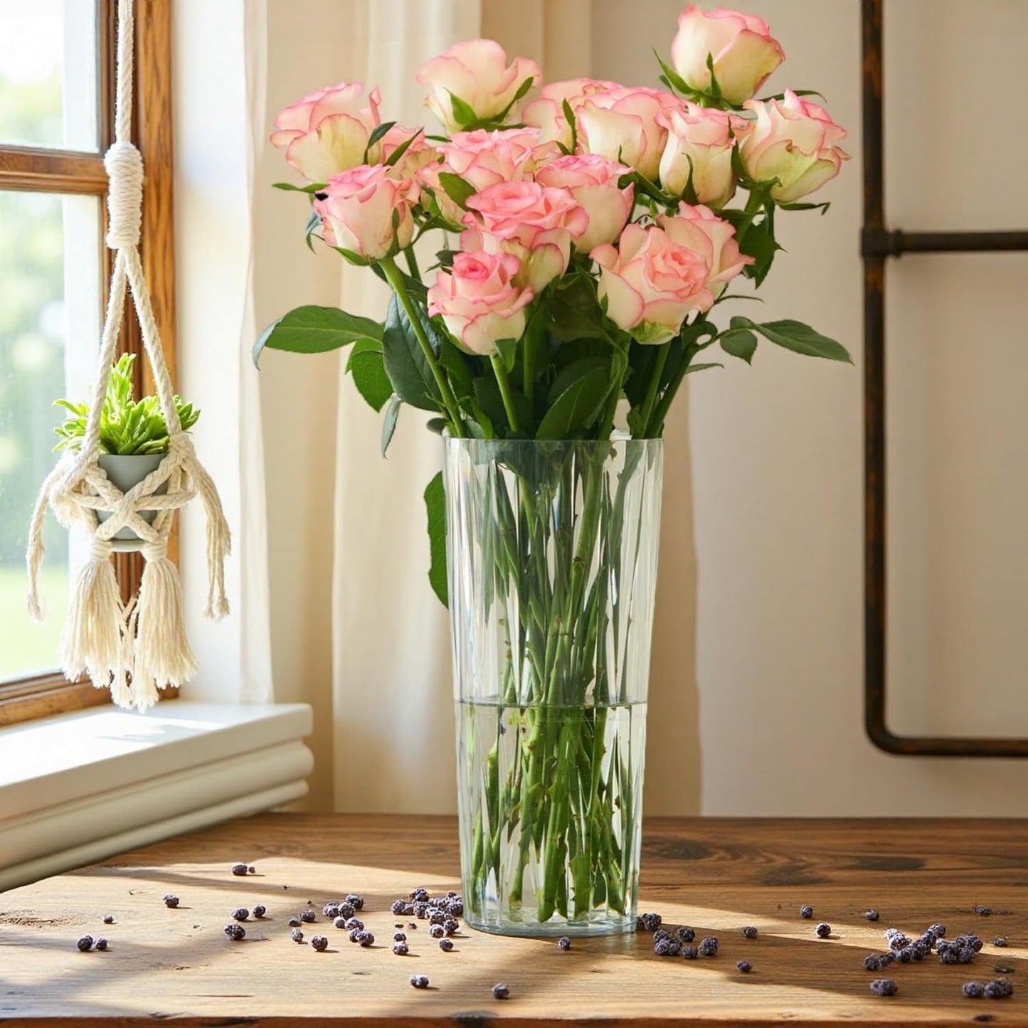 2 Clear Crystal Plastic Flower Vase, 10.2" Acrylic Rose Bouquet Vases for Home Decor Centerpieces Wedding Birthday Mothers (D4.6 2 + 2 Holder)