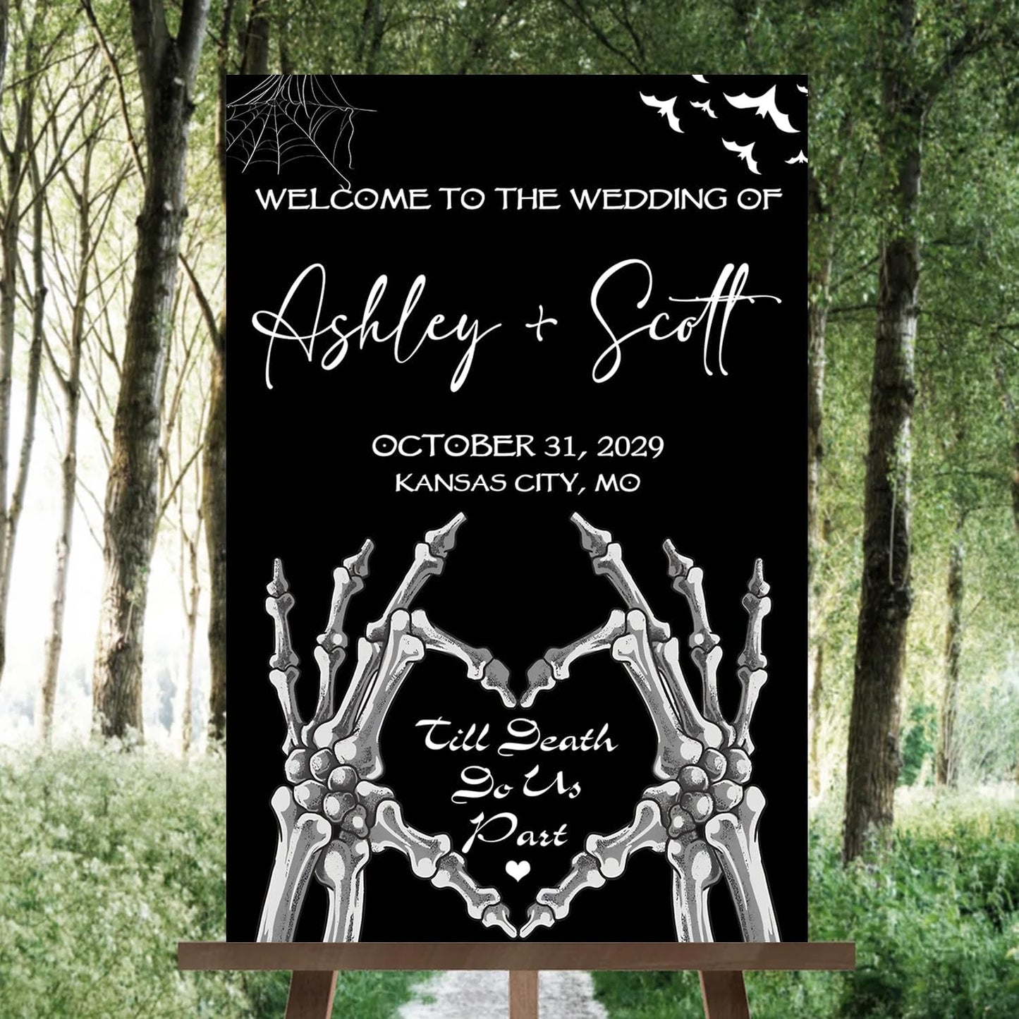 Gothic Halloween Wedding Welcome Sign, Til Death Do Us Part, 4mm Thick Plastic, 12"x18", Ground Stake