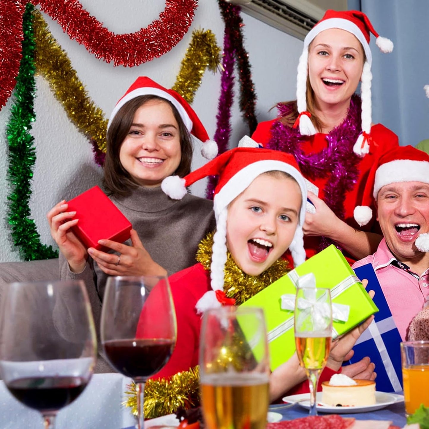 50 Feet Christmas Foil Fringe Banner Metallic Tassle Garland Metallic Backdrop Parade Floats Shiny Hanging Ceiling, Valentine's, Wedding, New Year Party Decorations(2" x 50', Red)