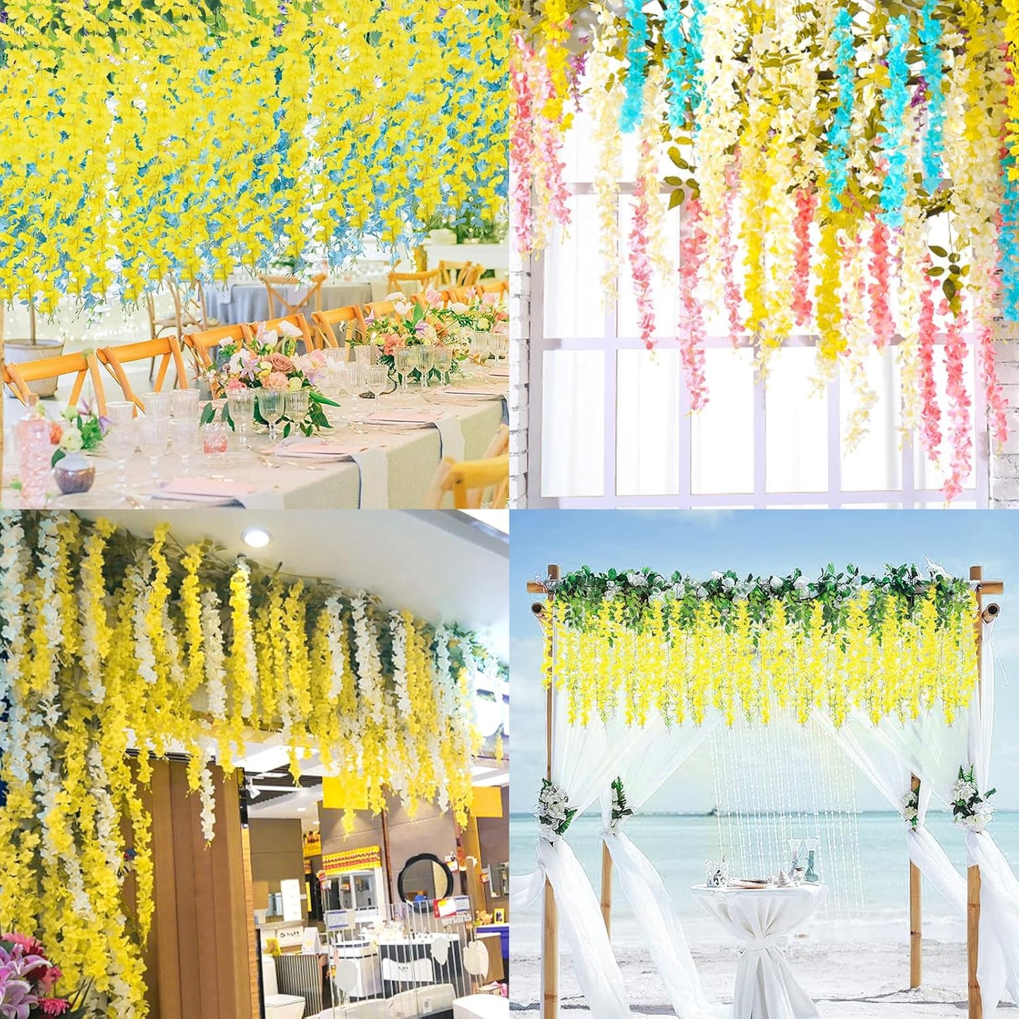 36 Pack Wisteria Hanging Artificial Flowers Fake Flowers Ratta Hanging Garland Silk Flowers String for Home Garden Party Wedding Backdrop Arch Decor (Yellow)