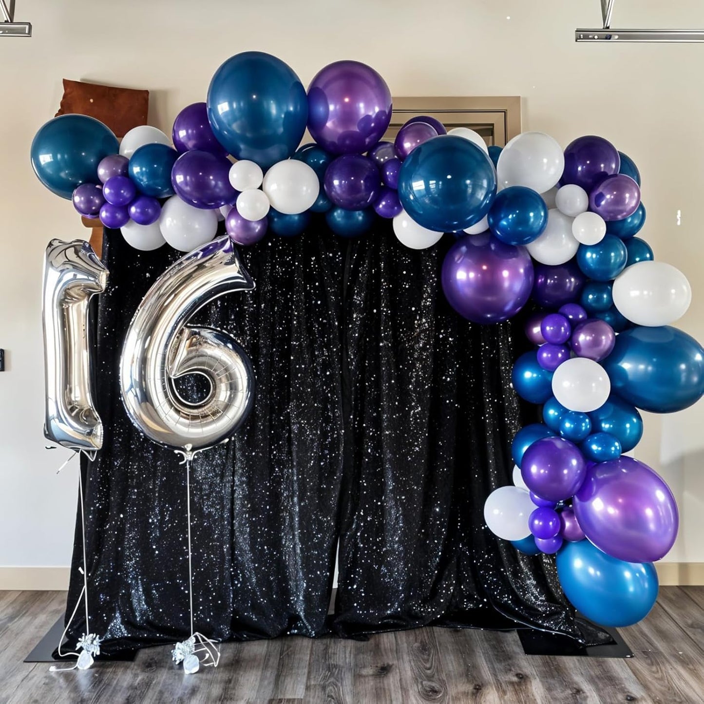 Blue Black Purple Balloons, 60pcs Outer Space Balloons, Metallic Preal Blue Black Silver Balloon Teal Purple Confetti Balloon For Birthday Baby Shower Space Theme Party Wedding Bachelorette Decoration