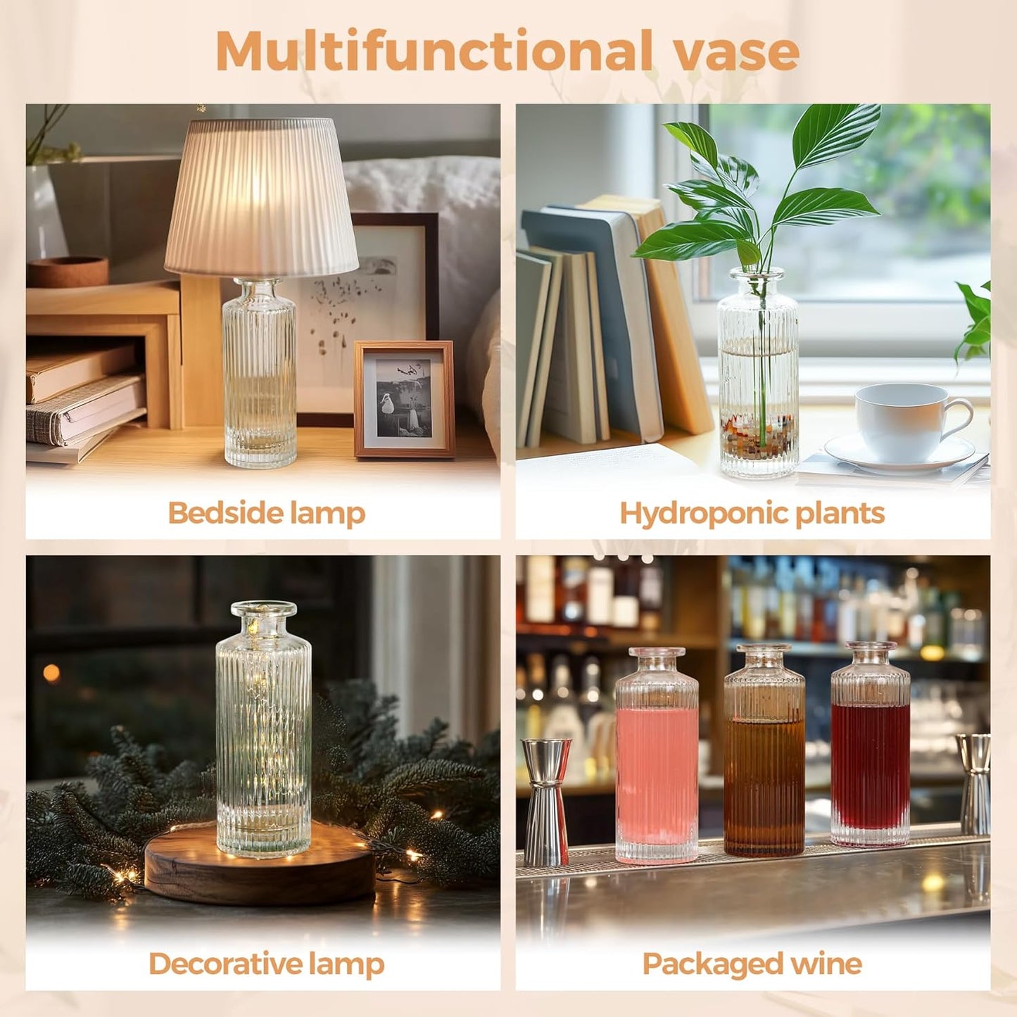 ComSaf Small Vases for Flowers Mini Clear Glass Bud Vases in Bulk, 5.2 inch Tall Mini Flower Vase, Vases for Centerpiece, Ribbed Vase, Wedding Table Ceterpiece, Home Decor, Housewarming Gift (Clear)