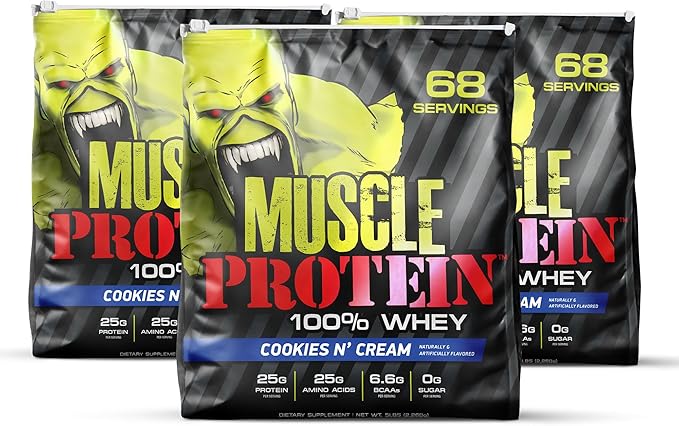 Muscle Protein Whey Powder [5 lbs/Pack of 1]– Cold Filtered, 25g Pure Protein, 6.6g BCAAs (Packaging May Vary) (15 Pound (Pack of 1), Cookies & Cream)