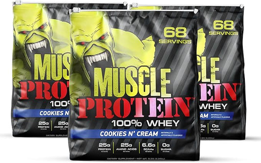 Muscle Protein Whey Powder [5 lbs/Pack of 1]– Cold Filtered, 25g Pure Protein, 6.6g BCAAs (Packaging May Vary) (15 Pound (Pack of 1), Cookies & Cream)