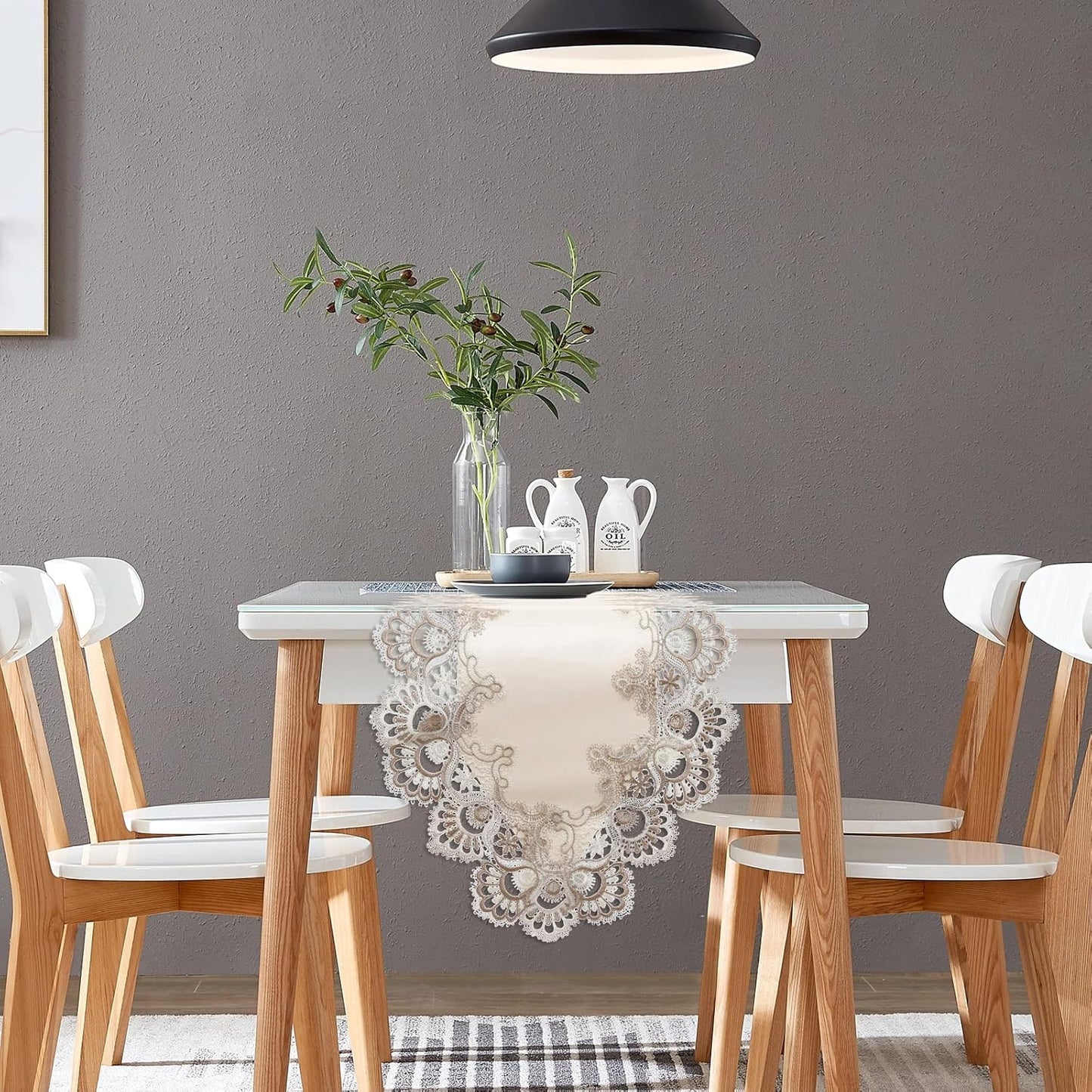 Vintage Lace Dining Table Runner, Small Macrame Coffee Table Runners 48 inches Long for Kitchen Home Christmas Party Decorations (16x48 inch, Off White)