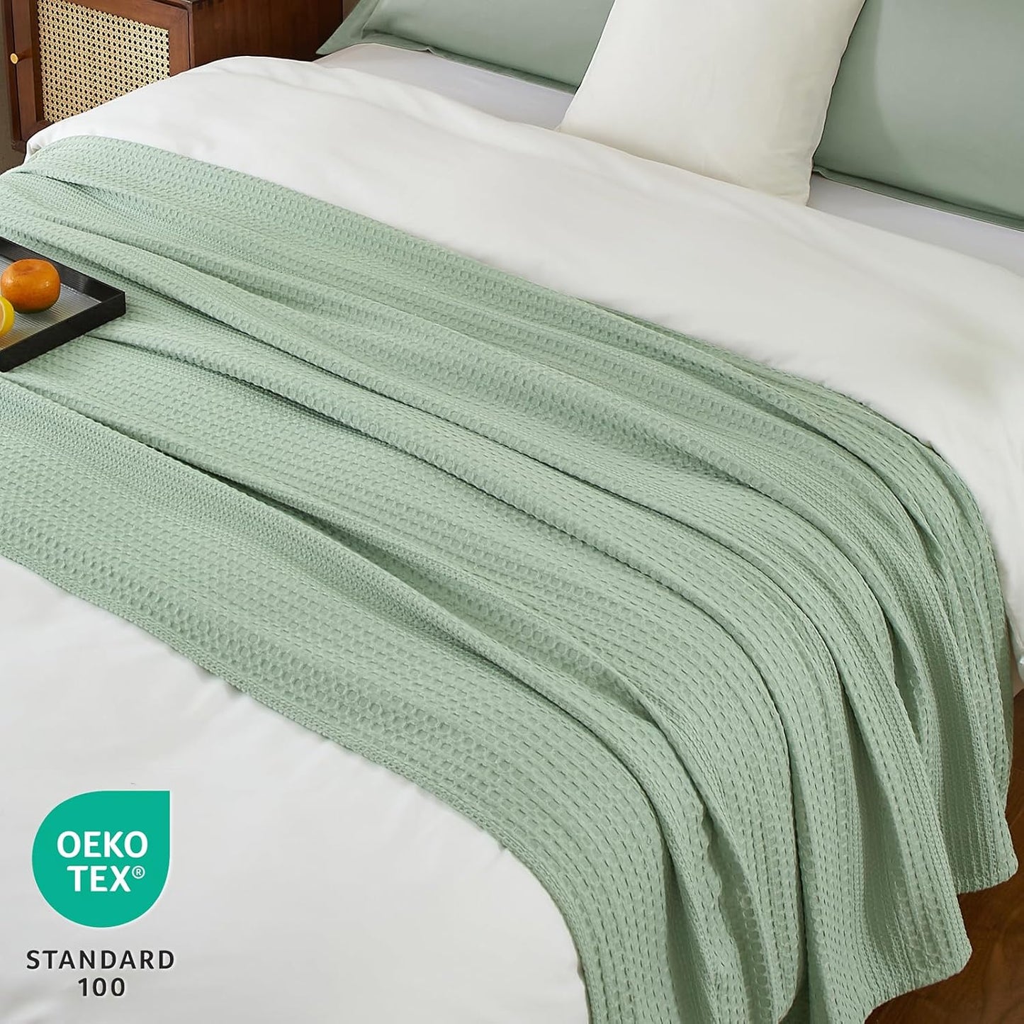 PHF Lightweight Waffle Weave Blanket Twin Size, Breathable & Ultra Soft, 66"x 90" Soft & Cozy Thin Blanket for All Season & Hot Sleepers, Bed, Home Decor - Sage Green