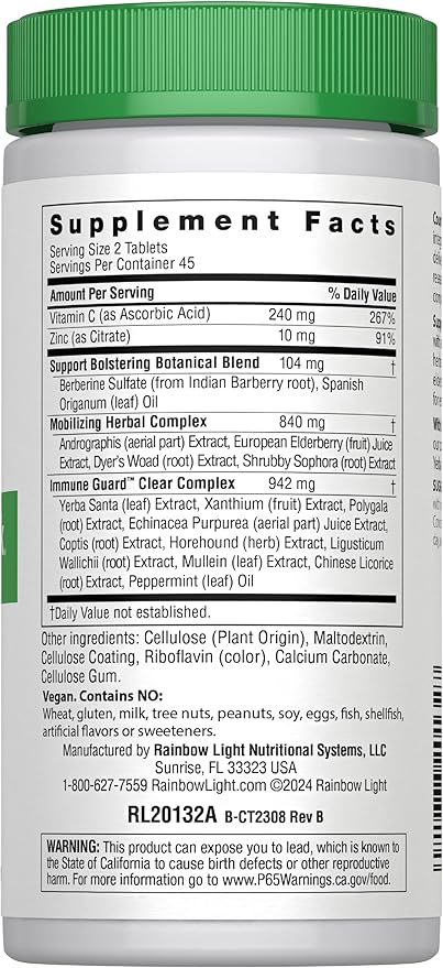 Rainbow Light Counter Attack Immune Support, Dietary Supplement Provides Immune Support, With Vitamin C, Zinc and 3 Targeted Herbal Blends, Vegan and Gluten Free, 90 Count