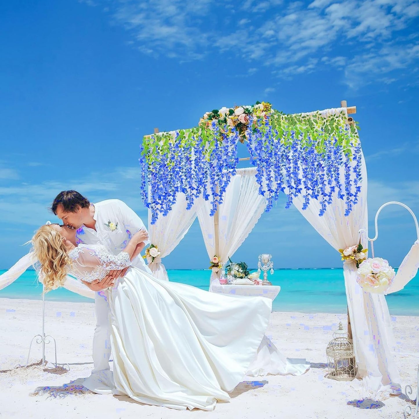 24 Pack Royal Blue Wisteria Hanging Flowers, 3.4 Ft Fake Hanging Flowers, Artificial Wisteria Garland Vines for Wedding Room Backdrop Outdoor Patio Garden Decoration