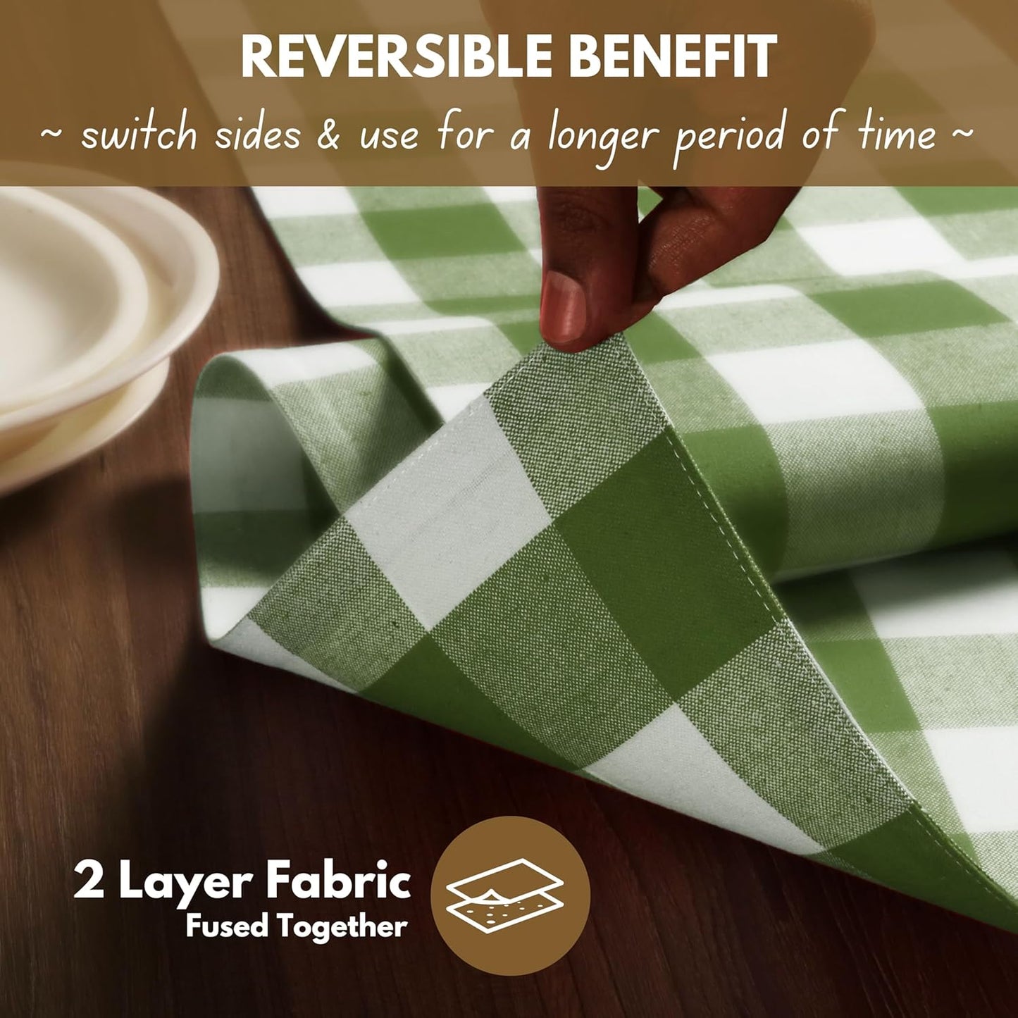 Native Fab Table Runner Buffalo Check Plaid 100% Cotton - 13x90 Inches Kitchen Dining Table Decoration for Indoor Outdoor Farmhouse Home Party Decor - Mint Green and White