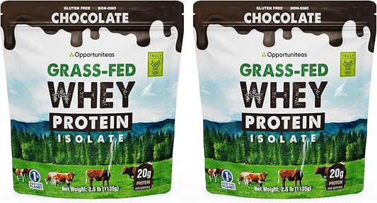 Opportuniteas Grass Fed Chocolate Whey Protein Isolate Powder - 20g Protein Powder Without Artificial Sweeteners, Hormone-Free Cows, Non GMO - 5lb