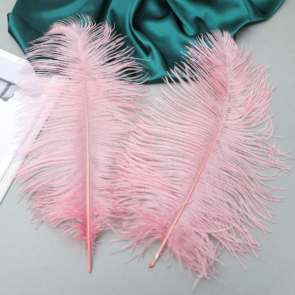 12pcs Natural Lotus Pink Ostrich Feathers 12-14inch (30-35cm) for Wedding Party Centerpieces，Flower Arrangement and Home Decoration.