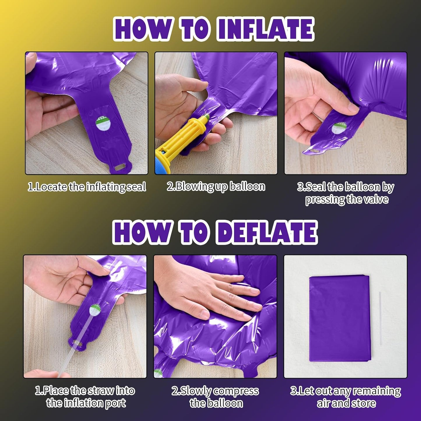 Star Balloons, 22in Purple Black and Gold Star Balloons Foil 10in 4-Pointed & Pentagram Balloon for Graduation Halloween New Year Birthday Party Decorations