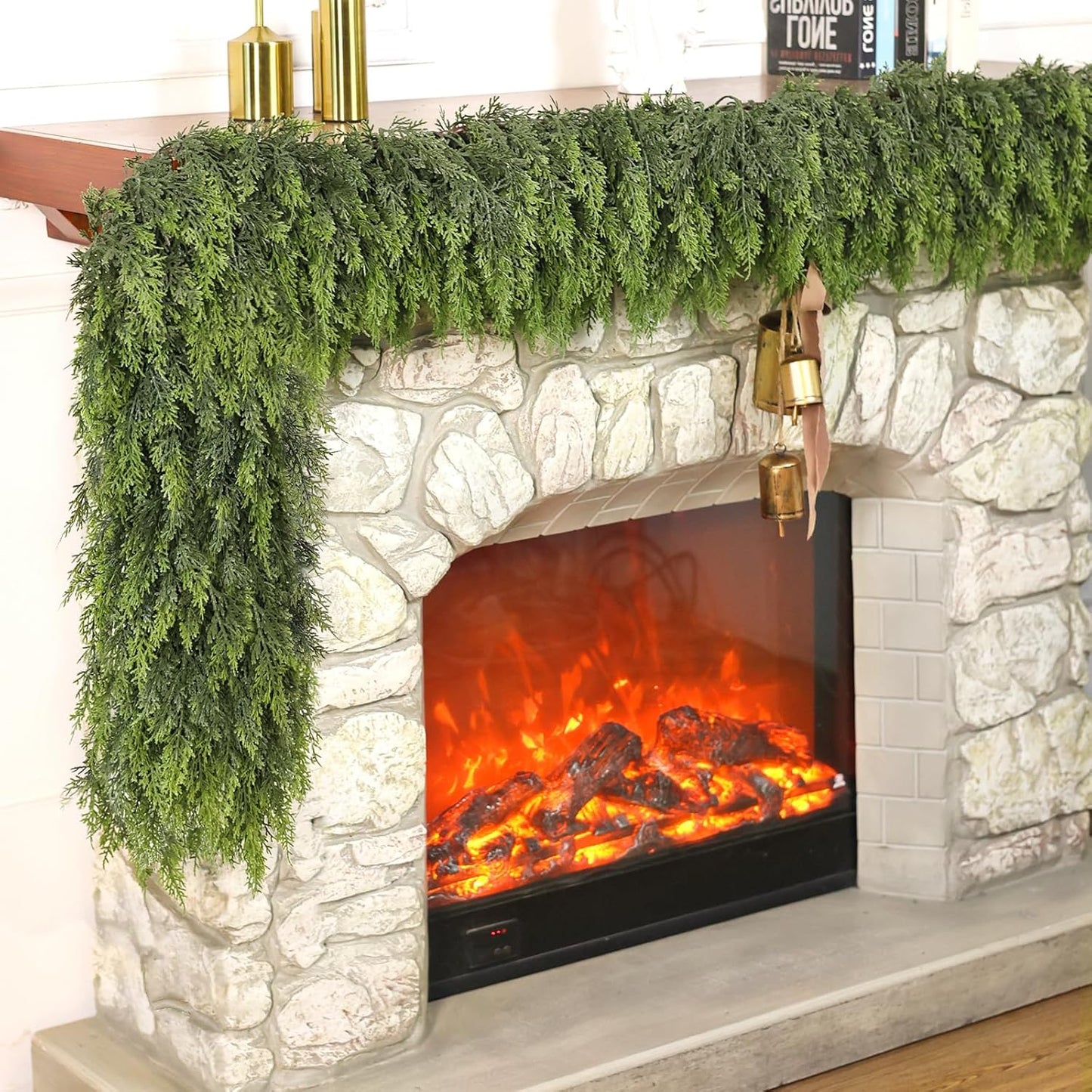 Real Touch Cedar Garland - Artificial Christmas Garlands Faux Green Cedar Fake Pine Needles Garland for Fireplace,Table, Stairs, Mantle, Window,Indoor Outdoor,Home,Holiday Decor(1 PCS,9 FT)