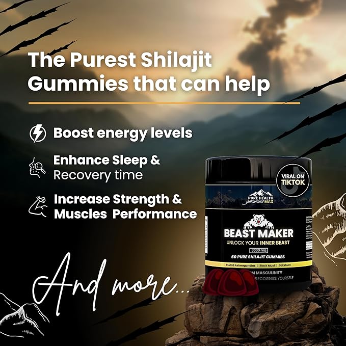 Beast Maker - Pure Shilajit Gummies for Men | Natural Himilayan Organic Shilajit Authentic Male Enhancement Supplement with Ashwagandha, Black Musli, Gokshura | 60 Gummies