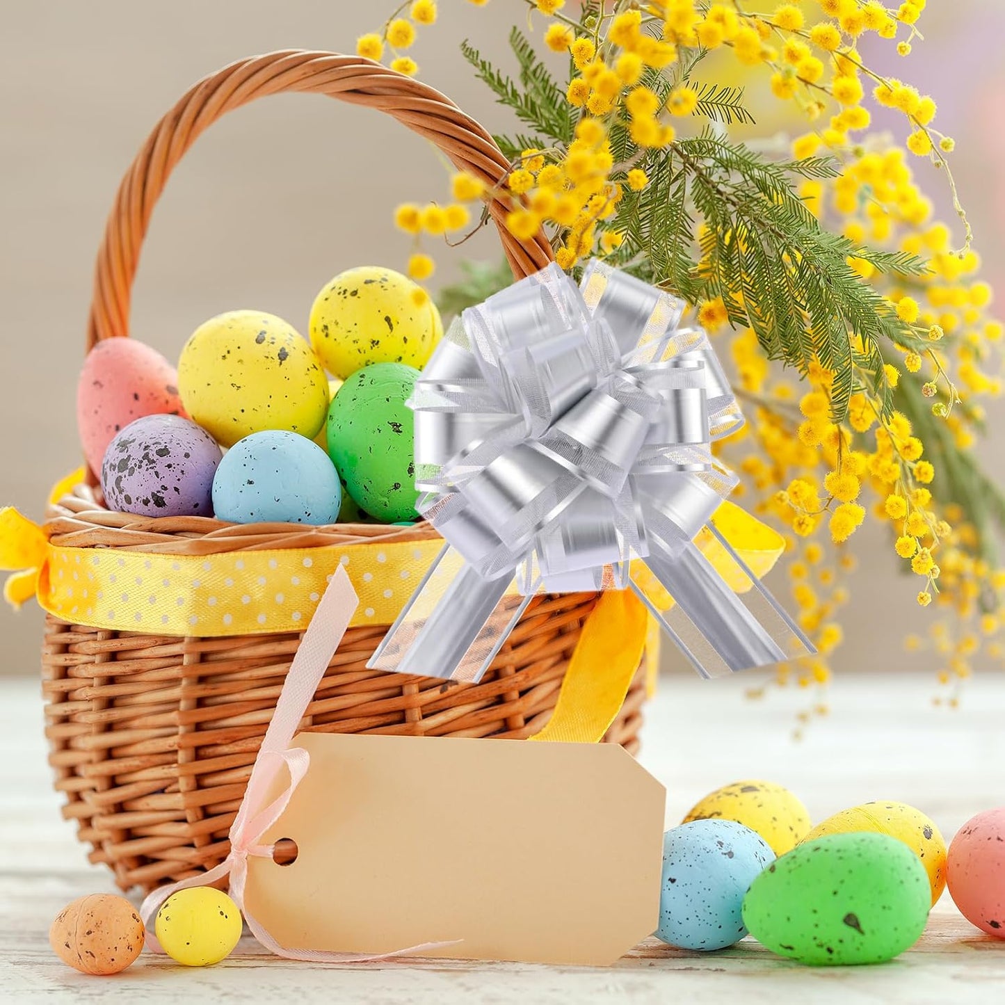 40 Pieces 6 Inches and 3 Inches Pull Bow Wrapping Pull Bow Ribbon Pull Bows for Wedding Baskets,Large Bows for Presents. (Silver)