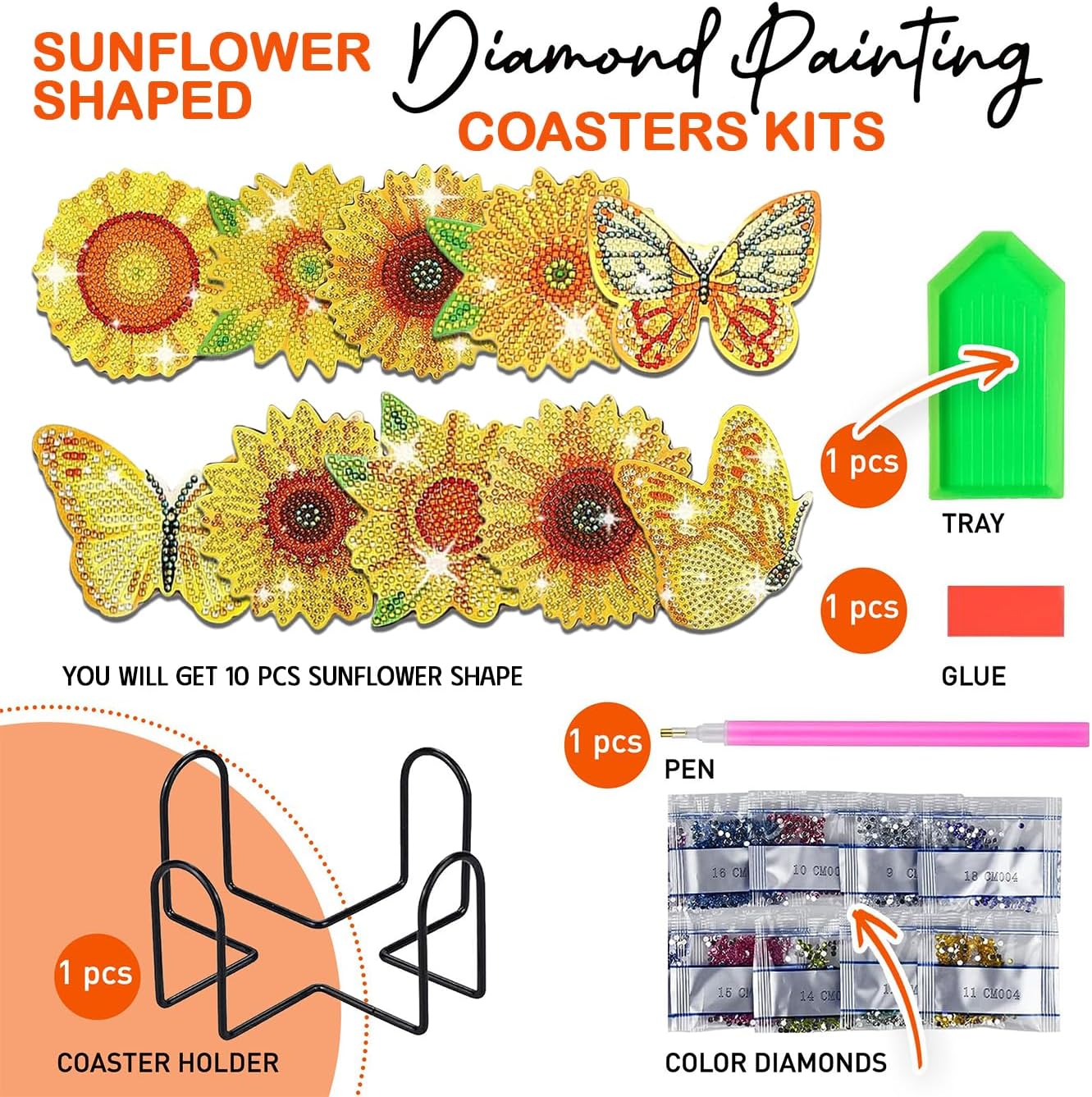 10 pcs Diamond Painting Coasters | Diamond Art Coasters | Sunflower Diamond Art Painting | Perfect Art Craft Gift for Sunflower Lover, Dad, Mom, Grandparents, Brother, Sister.