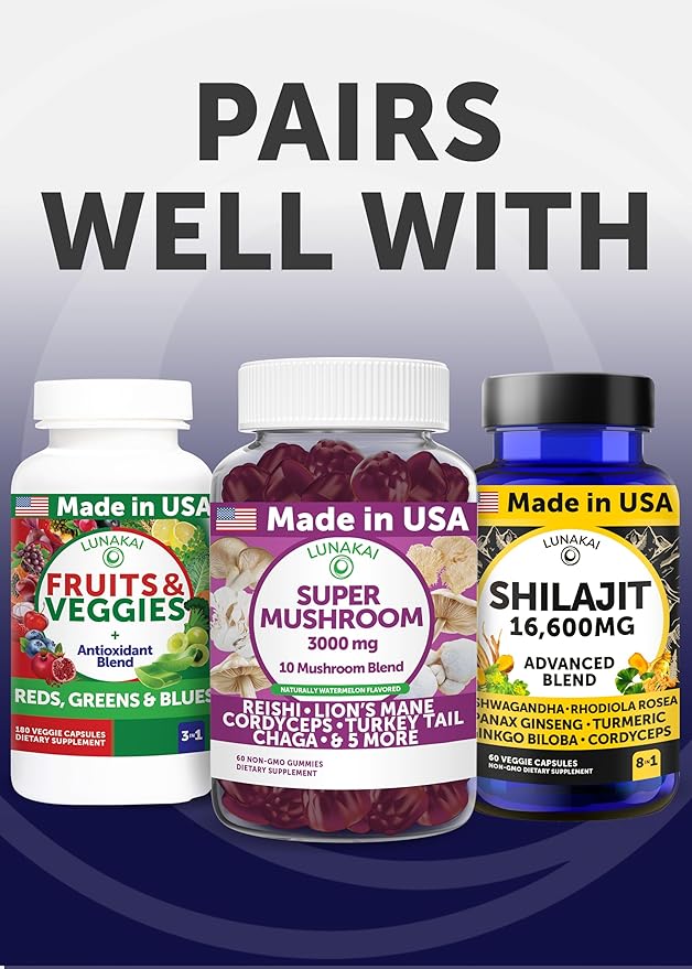 Lunakai USA Made Natural Testosterone Booster for Men with Tongkat Ali, Ashwagandha & Shilajit - Testosterone Supplement for Strength, Energy & Stamina, 60ct
