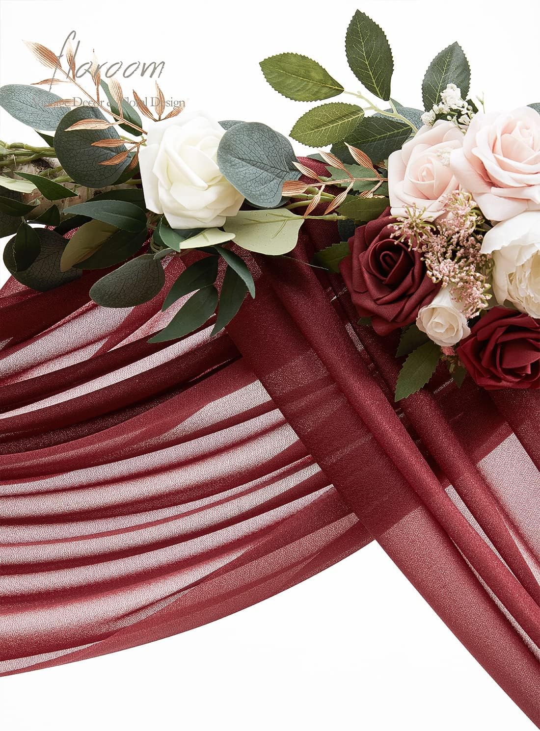 Floroom Wedding Arch Draping Fabric 2 Panels 20Ft Burgundy Chiffon Fabric Drapes Arbor Drapery Wedding Ceremony Reception Swag Dark Red Decorations