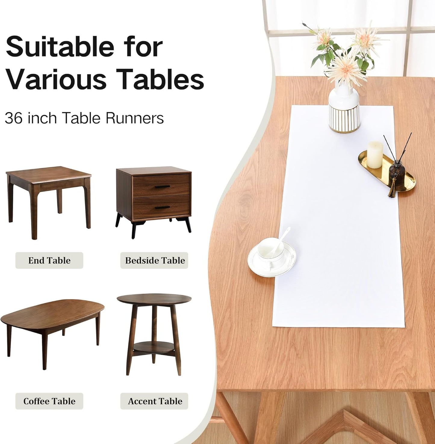 Farmhouse White Table Runner Small Short Table Runners 36 Inches Coffee Table Runner for Dresser Living Room Bedroom Holiday Party Banquet 12X36 Inch