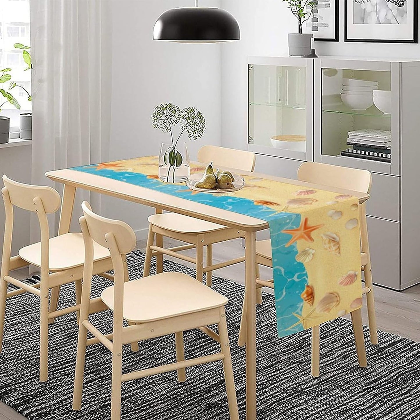 Sea Turtle Table Runner Marine Life Starfish Nautical Blue Green Ocean Theme Kitchen Table Decorations for Indoor Outdoor Home Party Decorations 13x36 Inch