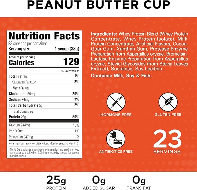 High Whey, Protein Powder 2LB, Whey Isolate, Gluten Free, Lean Muscle Mass for Men & Women, 25g of Protein Per Scoop, 908 g, 24 Servings (Chocolate Peanut Butter Cup, 2 Pound)