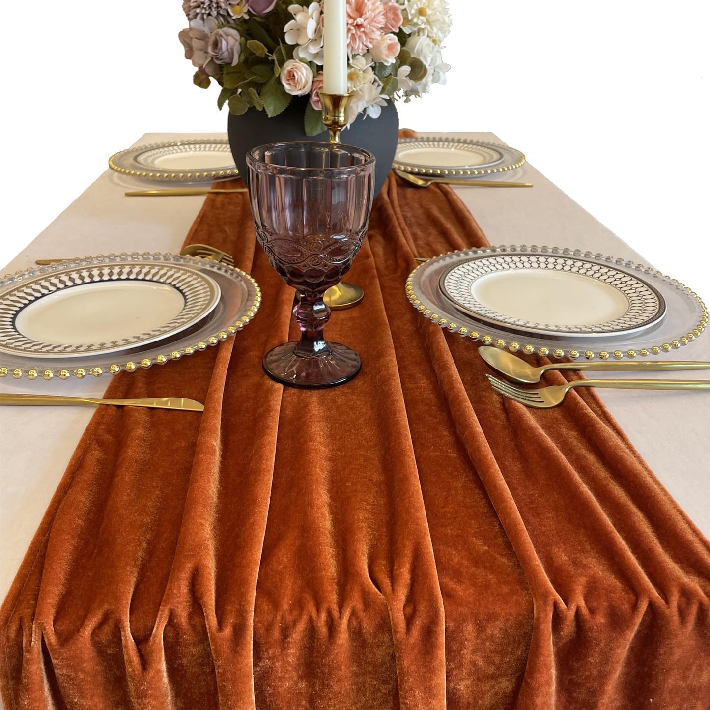 Luxurious Velvet Table Runner, Terracotta 120 Inches Wedding Table Runners, 10ft Velvet Home Party Table Decorations