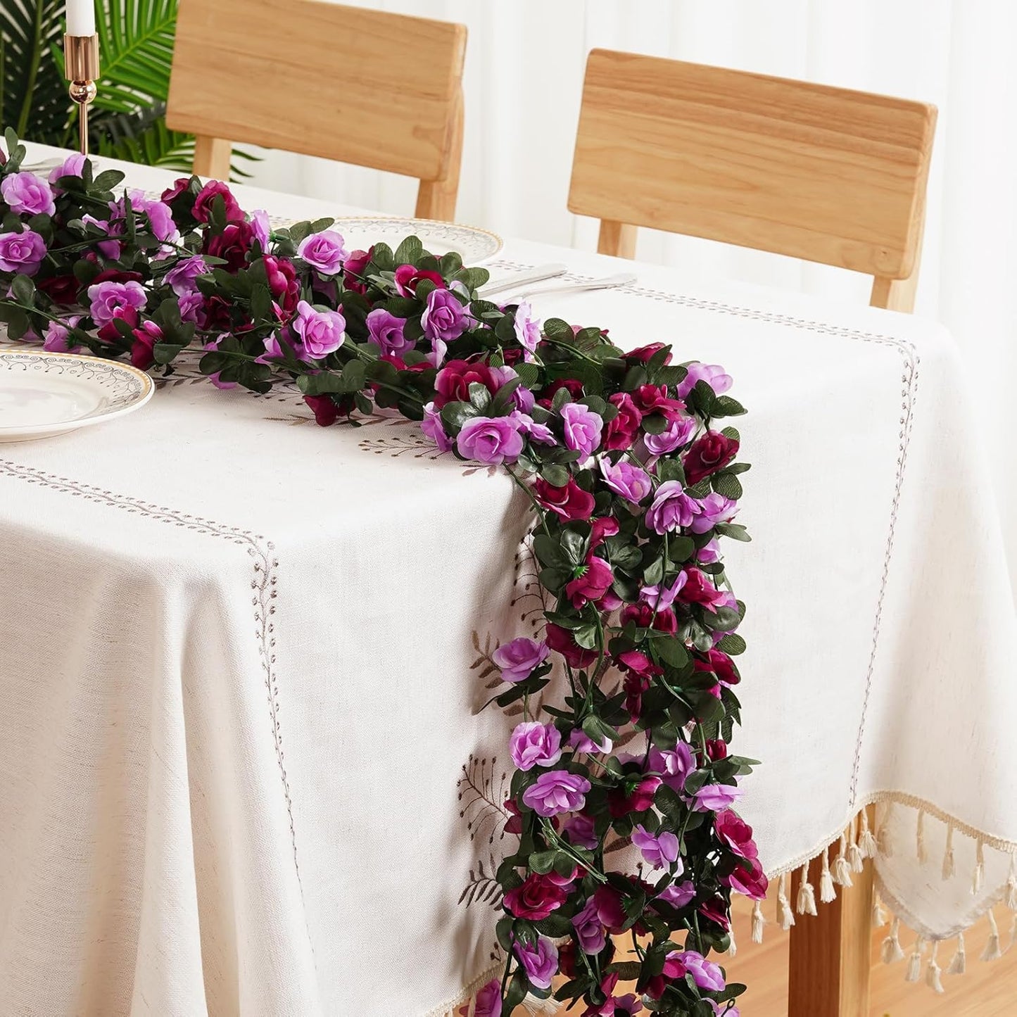 12 Pcs 99 Ft Flower Garland Rose Vines, Rose Garland for Decoration, Flower Vine for Room Table Birthday Wedding Party Garden Wall Decor