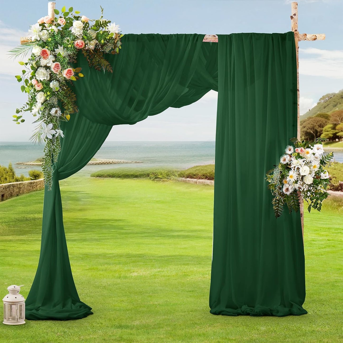 SiinvdaBZX 2 Panels Wedding Arch Draping Fabric 30" x 240" Emerald Green Polyester Chiffon Fabric for Multiple Occasions