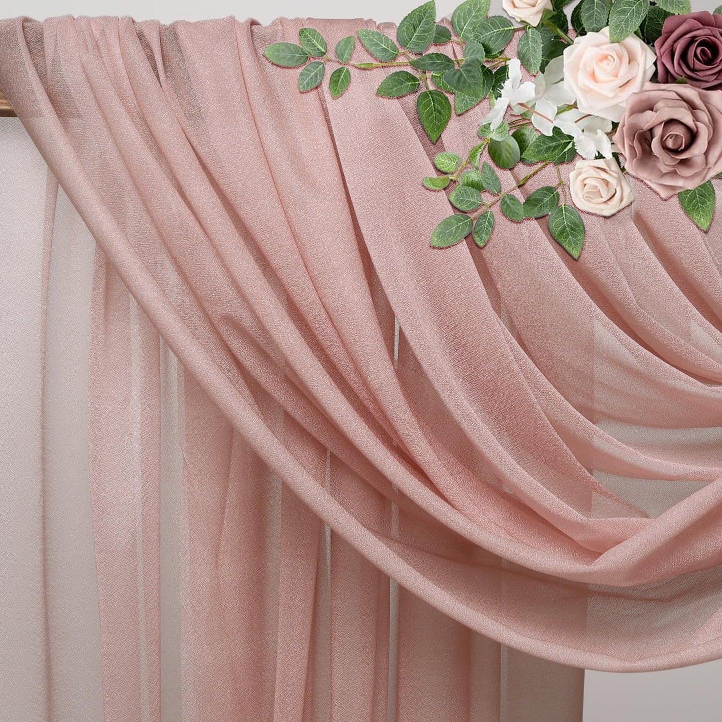 Wedding Arch Draping Fabric 3 Panels 28.7" x 20FT Dusty Rose Sheer Chiffon Backdrop Drapes for Wedding Ceremony Birthday Party Bridal Shower Outdoor Decoration