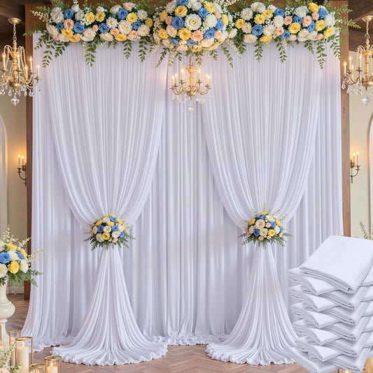 60×14 ft White Wrinkle Free Backdrop Curtain, Soft Silky Polyester Wedding Drapes 12 Panels 14ft Height Photo Backdrop Curtains for Parties Birthday Baby Shower Photography Background Cloth
