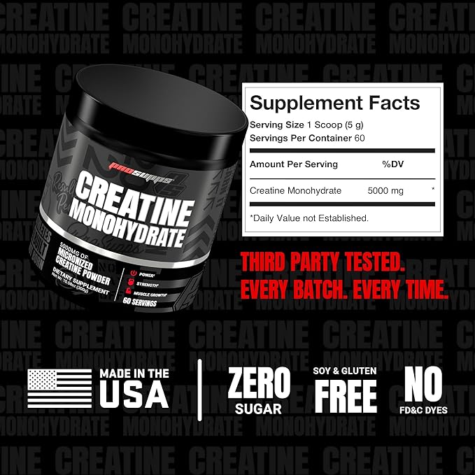 PROSUPPS Creatine Monohydrate Powder for Men & Women, Unflavored - 5000,mg of Micronized Creatine - Gym Workout Supplement for Muscle Gain & Recovery - Sugar-Free, Soy & Gluten-Free - 60 Servings