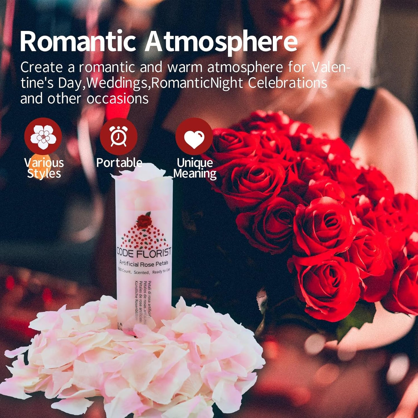 CODE FLORIST 1500 PCS Silk Rose Petals for Valentine's Day,Fake Rose Petals for Romantic Night,Wedding,Proposal Anniversary Flower Decorations(Separated,Scented,Champagne Pink)