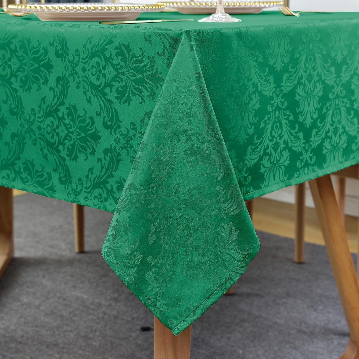 SASTYBALE Rectangle Jacquard Tablecloth, Damask Table Cloth SpillProof Wrinkle Resistant Tablecloths, Soft Polyester Oblong Table Cover for Kitchen, Dinner, Parties (Dark Green, 60X120)
