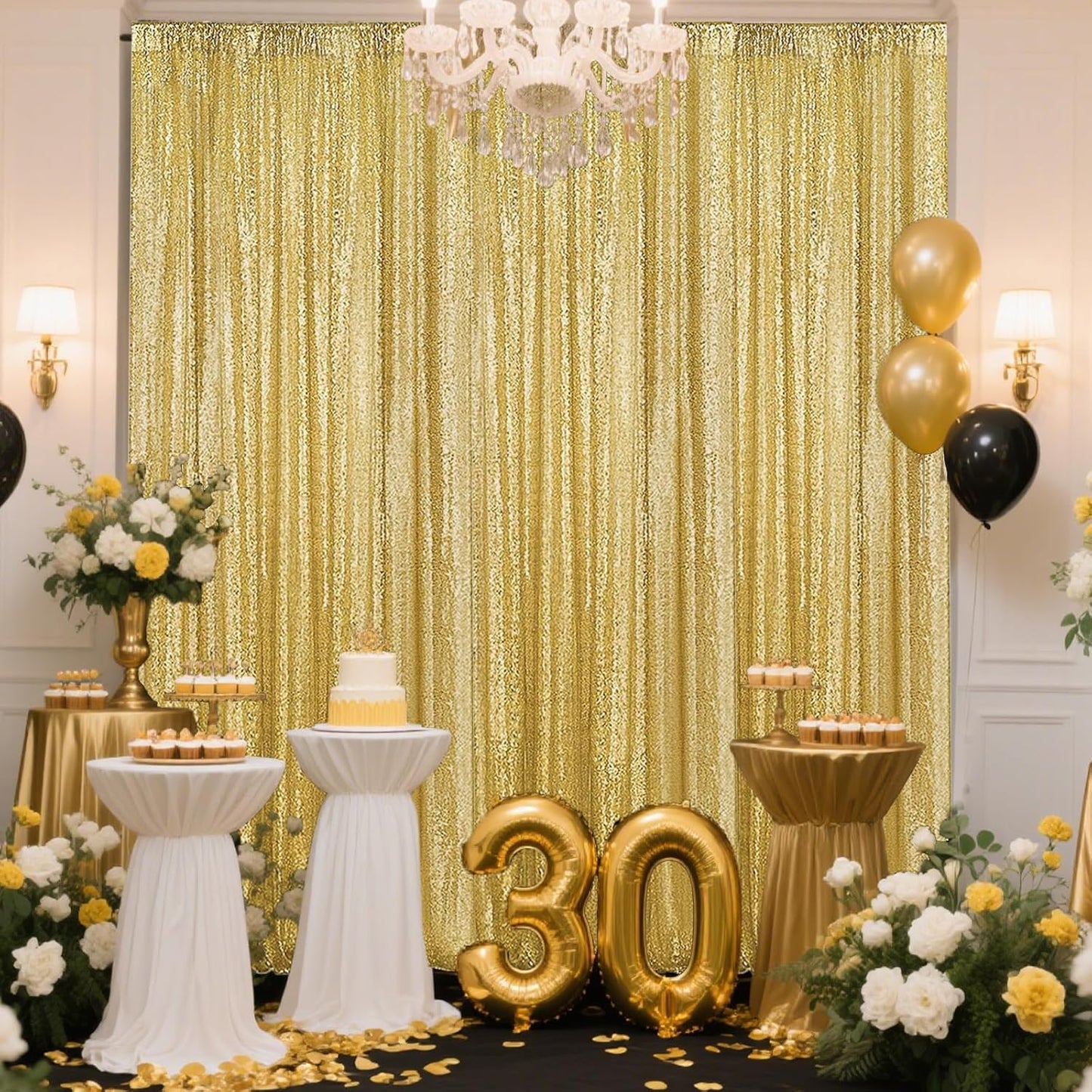 Gold Sequin Backdrop Curtain 2 Panels 2FTx8FT Glitter Photography Backdrop for Party Wedding Birthday Christmas Decorations