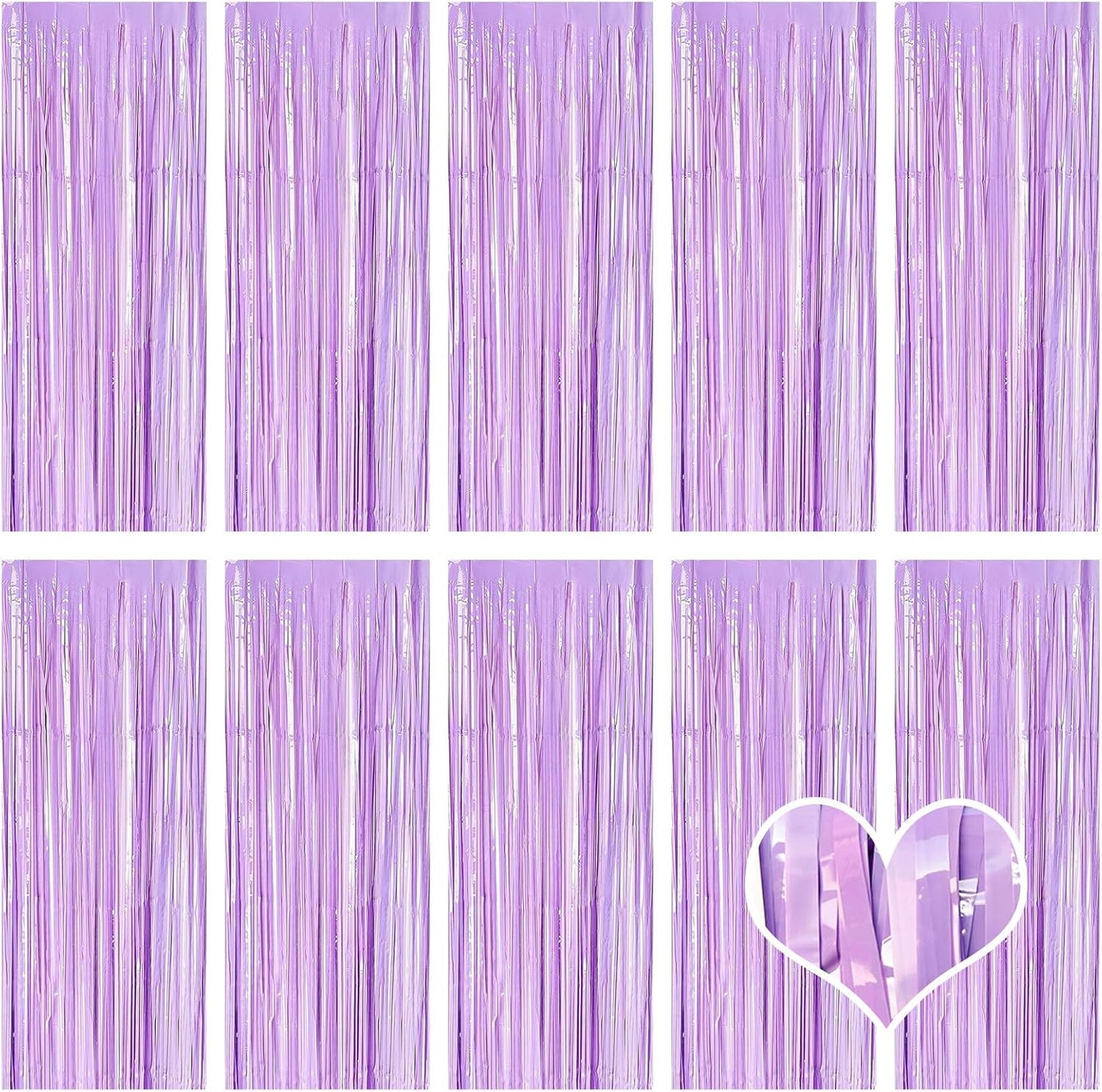 10 Pack Purple Foil Curtain Backdrop 3.2ft x 8.2ft Macaron Tinsel Foil Fringe Curtains Streamer Photo Booth Backdrop for Birthday Party Baby Shower Engagement Wedding Holiday Decor (Macaron Purple)