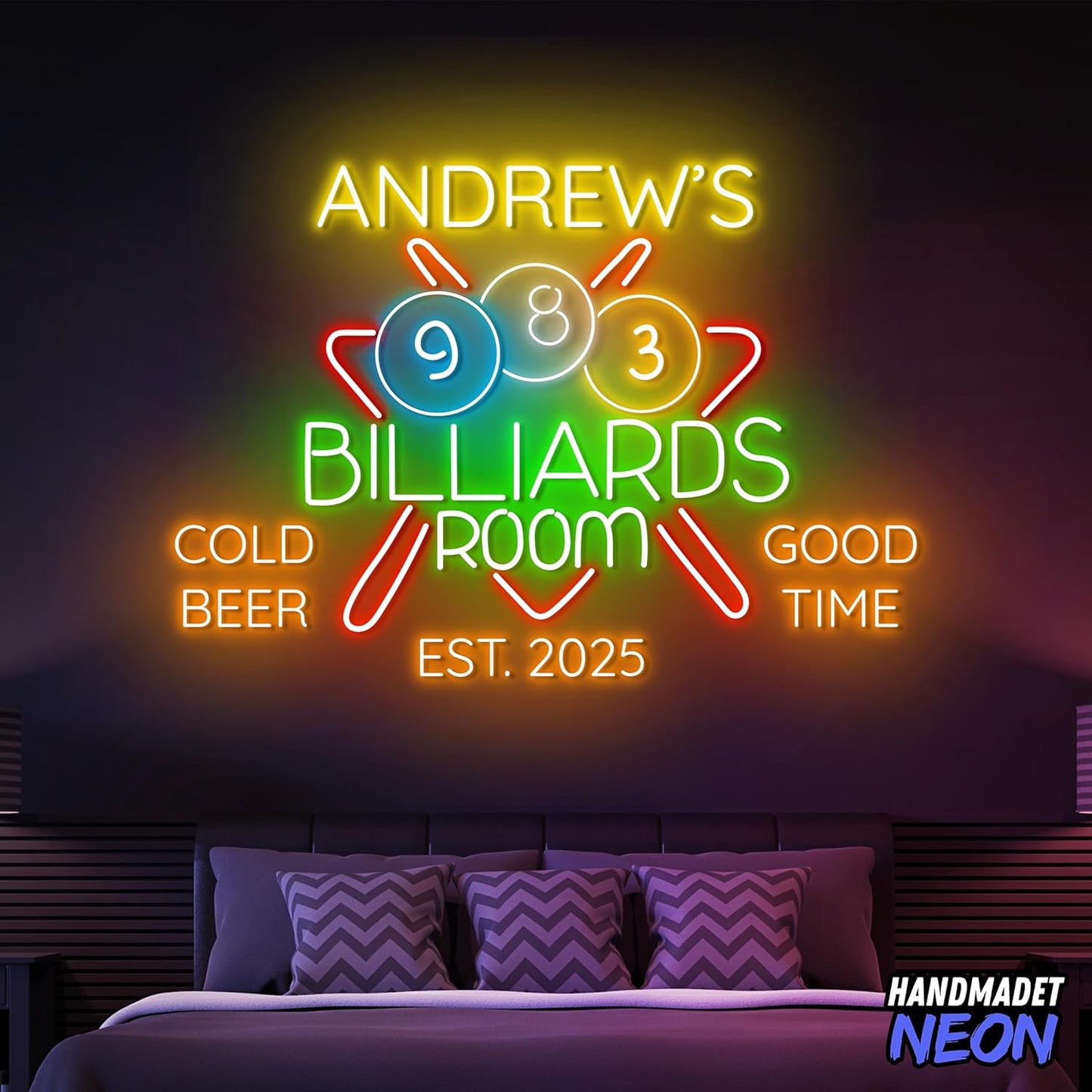 Personalized Billiards Neon Sign, Custom Billiard Decor Led Light, Decorative Wall Art Lights Signs, Lounge, Game Room Gifts For Friends, Kids, Dad, Brother