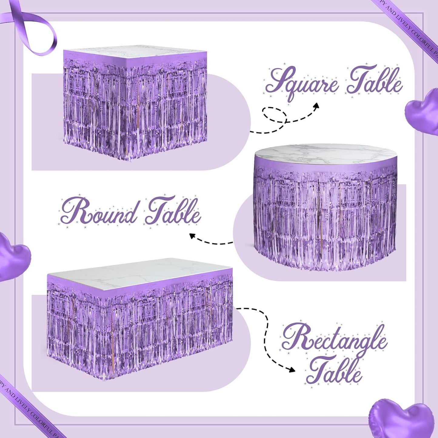 1 Pack Light Purple Table Skirts, 29x108" Metallic Foil Tinsel Fringe Table Skirts for Rectangle Tables Streamer Curtains Backdrop, Party Decorations for Birthdays Weddings Holidays