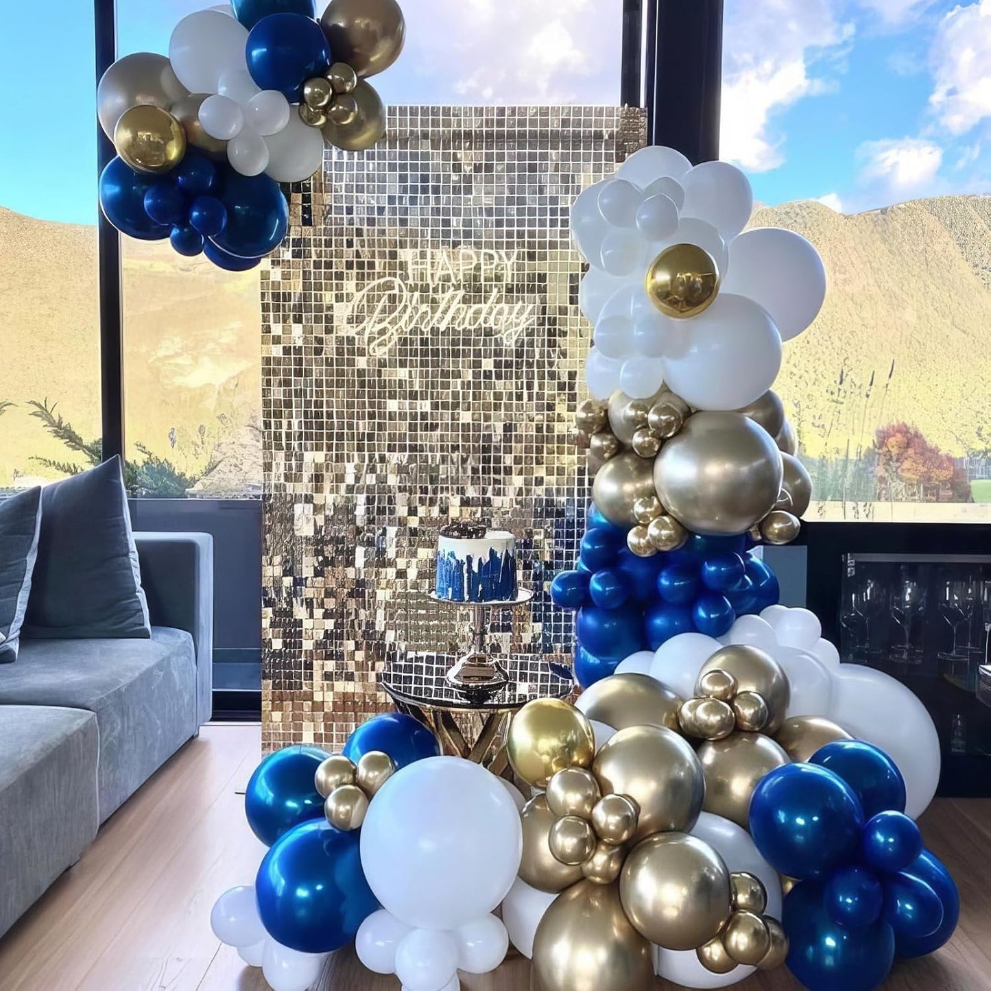 Royal Blue and Gold Balloons, Blue and White Gold Balloons, Macaron Navy Golden Confetti Latex Balloon Graduation Balloon for Birthday Wedding Baby Shower Graduations Party Anniversary Engagement